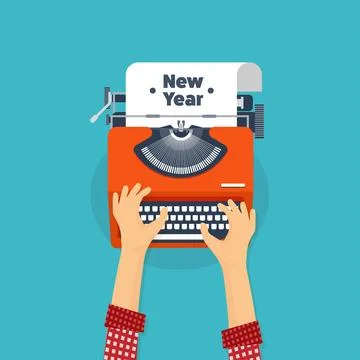 Typewriter in a flat style. Christmas wish list. Letter to Santa. New year. 2017 Stock Illustration