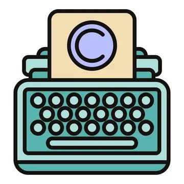 Typewriter generating copyrighted content on paper icon Stock Illustration