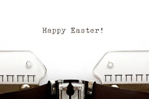 Typewriter happy easter Stockfoto's
