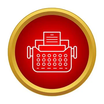 Typewriter icon on red button bringing retro writing concept Stock Illustration