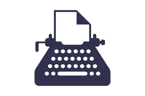Typewriter icon with sheet of paper on white background. Stock Illustration