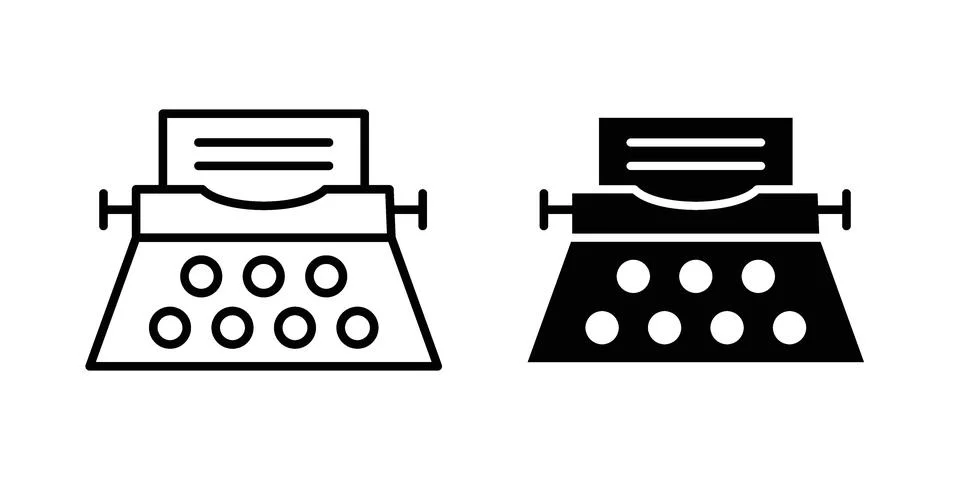 Typewriter icon silhouette vector set. thin line pack Stock Illustration