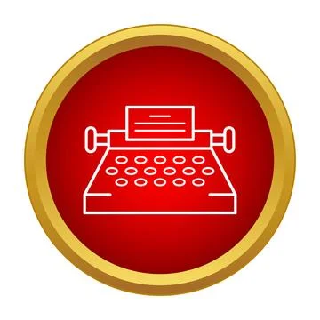 Typewriter line icon on red button design concept Stock Illustration