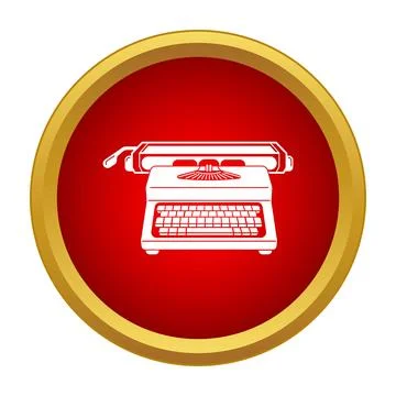 Typewriter machine icon on a red and gold circular background Stock Illustration