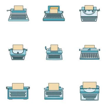 Typewriter machine keys icons set vector color Stock Illustration