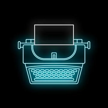 Typewriter neon glow vector icon showing writing nostalgia Stock Illustration