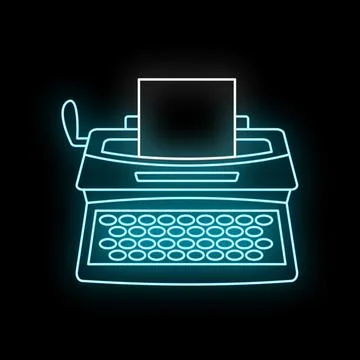 Typewriter neon light icon glowing in blue Stock Illustration
