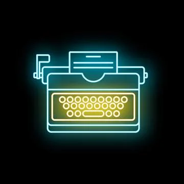 Typewriter neon outline glowing light sign Stock Illustration