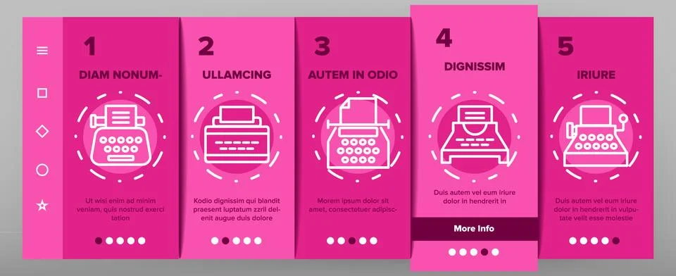 Typewriter Onboarding Icons Set Vector Illustrazione stock