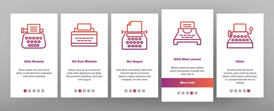Typewriter Onboarding Icons Set Vector Stock Illustration