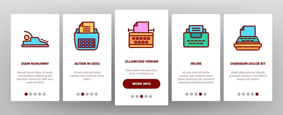 Typewriter Onboarding Icons Set Vector Stock Illustration