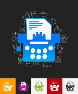 Typewriter paper sticker with hand drawn elements Stock Illustration