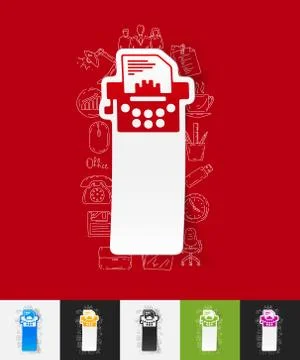 Typewriter paper sticker with hand drawn elements Stock Illustration