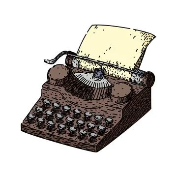 Typewriter retro technology devices sketch hand drawn vector Stock Illustration