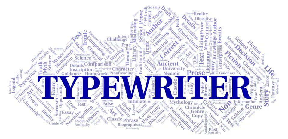 Typewriter typography word cloud create with the text only Stock Illustration