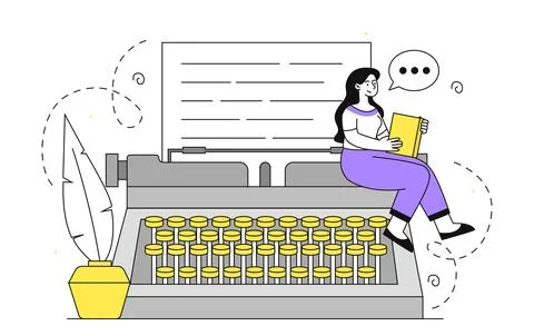 Typewriter woman vector simple Stock Illustration