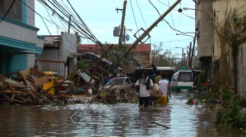 Typhoon aftermath Tacloban Philippines Stock Footage 33958127