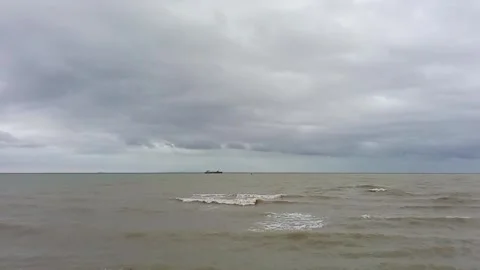 Typhoon in Asia. Storm at sea, waves. Barge Stock Footage 327021069