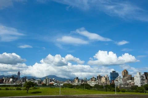 Typhoon, cloud layer, city, architecture, color cloud Stock Photos