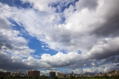 Typhoon, cloud layer, city, architecture, color cloud Stock Photos