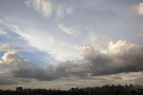 Typhoon, cloud layer, city, architecture, color cloud Stock Photos