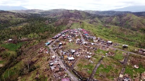 TYPHOON GONI (ROLLY PH) DEVASTATION AERIAL SHOT POLANGUI ALBAY BICOL REGION Stock Footage 145214555