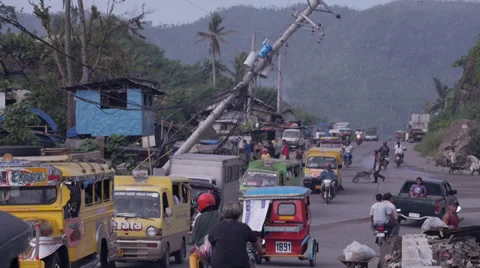 Typhoon Haiyan damage traffic Stock Footage 36376110