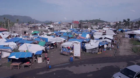 Typhoon Haiyan Refugee camp Stock Footage