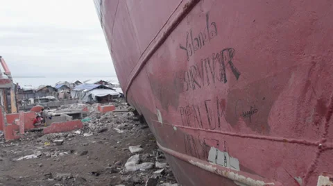 Typhoon Haiyan ship washed ashore jib Stock Footage 36375425