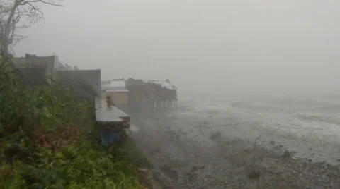 Typhoon Haiyan Yolanda comes ashore debris goes flying Stock Footage 33871336