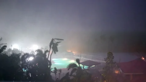 Typhoon night lightning Stock Footage 243205641