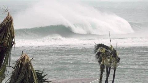 Typhoon passing surf's up Stock Footage 243205581