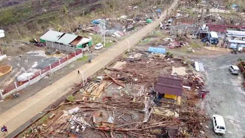 Typhoon Rai (Odette) Devastation San Jose Town Dinagat Islands 2 Stock Footage 167685579
