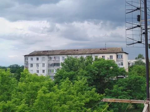 Typical 5  storey panel  house in  provincial village Stock Photos