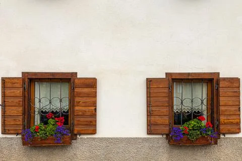 Typical alpine house windows Stock Photos