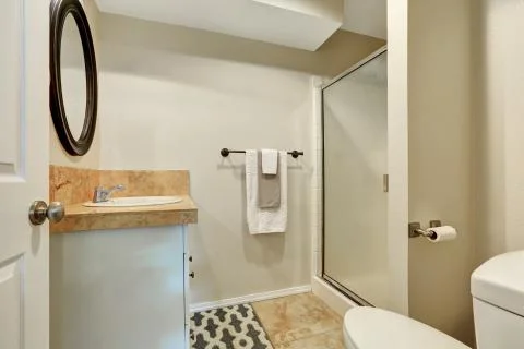 Typical American bathroom interior design. Stock Photos