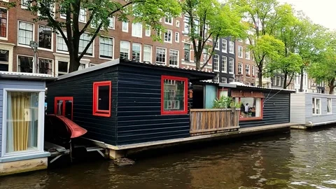Typical Amsterdam canal house facades  Stock Footage