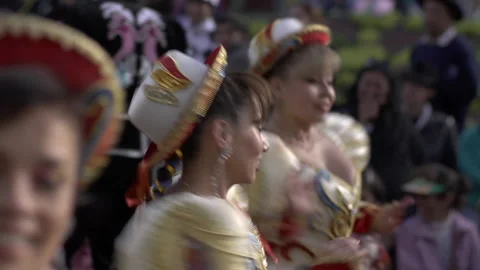 Typical and Folkloric Bolivian Dance Group Known as "Caporales" Stock Footage 143293660