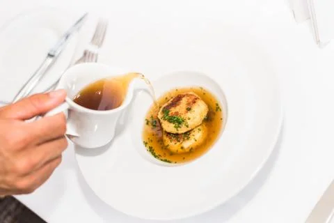 Typical Austrian meat and broth dish Stock Photos