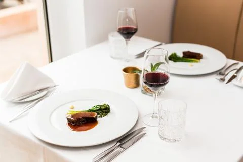 Typical Austrian meat dish with sauce and vegetables Stock Photos