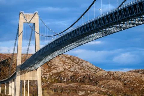 Typical automobile cable-stayed bridge. Rorvik, Norway Stock Photos
