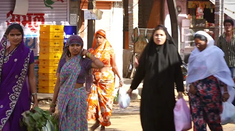 Typical back road in Jaipur, India showing people and vehicles. Stock Footage 37518212