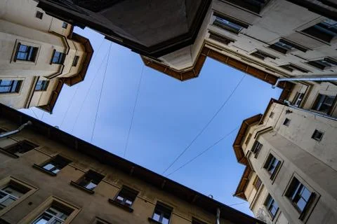 Typical back yard in the form of a well Stock Photos