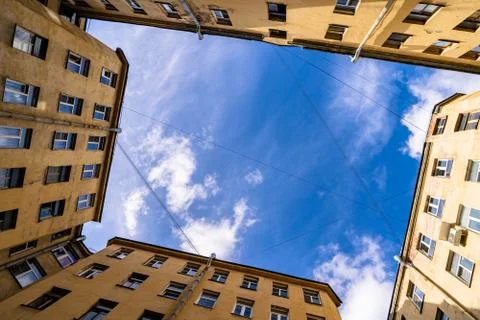Typical back yard in the form of a well Stock Photos