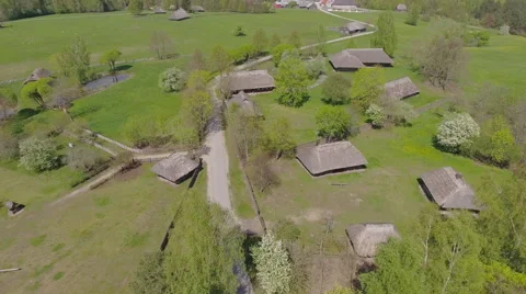 Typical baltic 19-th century village, iconic aerial view. Stock-Footage 63028122