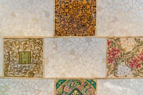 Typical Barcelona architectural elements in Park Guell. Stock Photos