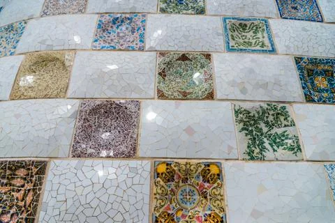 Typical Barcelona architectural elements in Park Guell. Fotos Stock