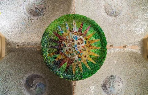 Typical Barcelona architectural elements in Park Guell. Stock Photos