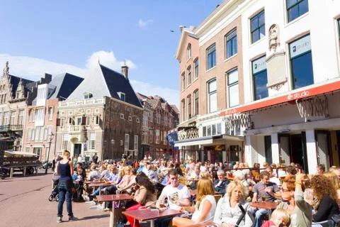 Typical bars with medieval architecture in Haarlem, The Netherlands Stock Photos