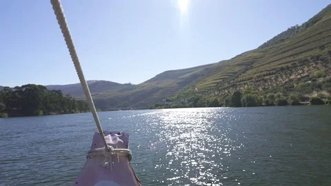 Typical Boat with Front POV in Douro River, Portugal Stock Footage